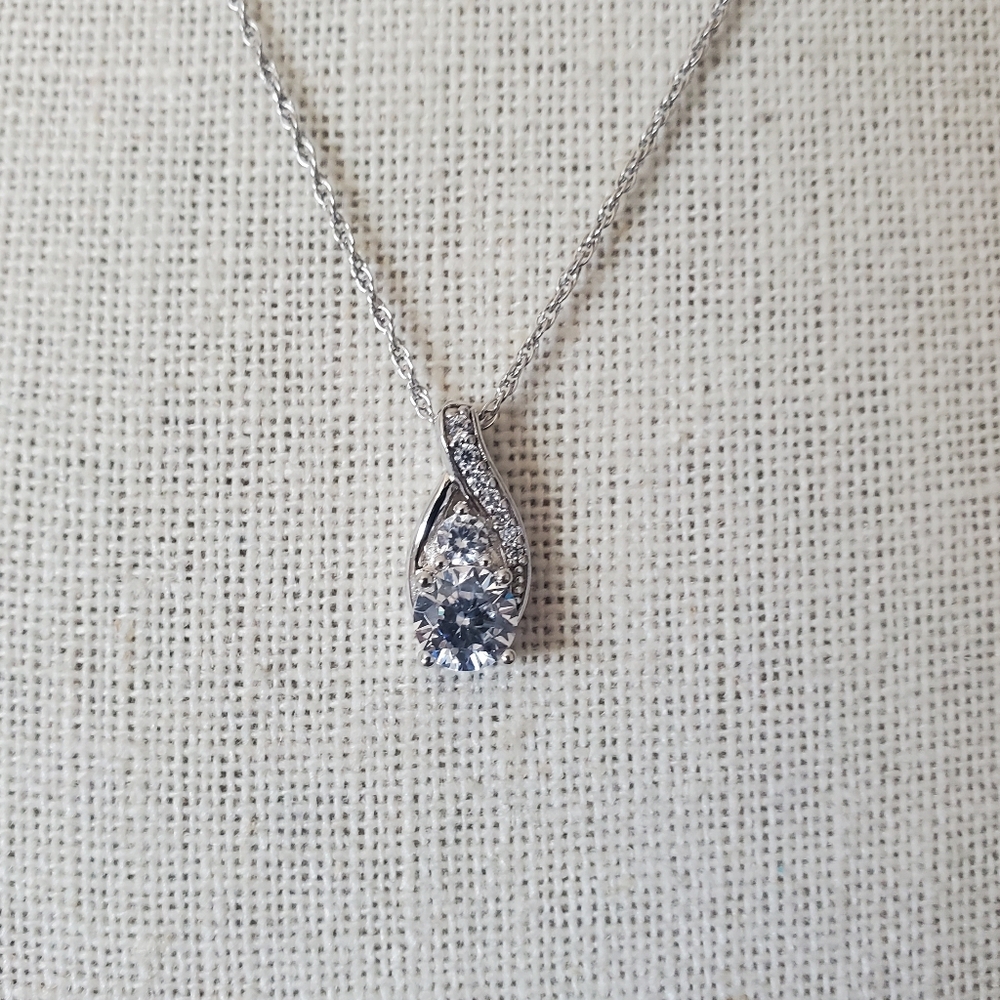 Sterling Silver CZ Teardrop Twist Pendant Necklace